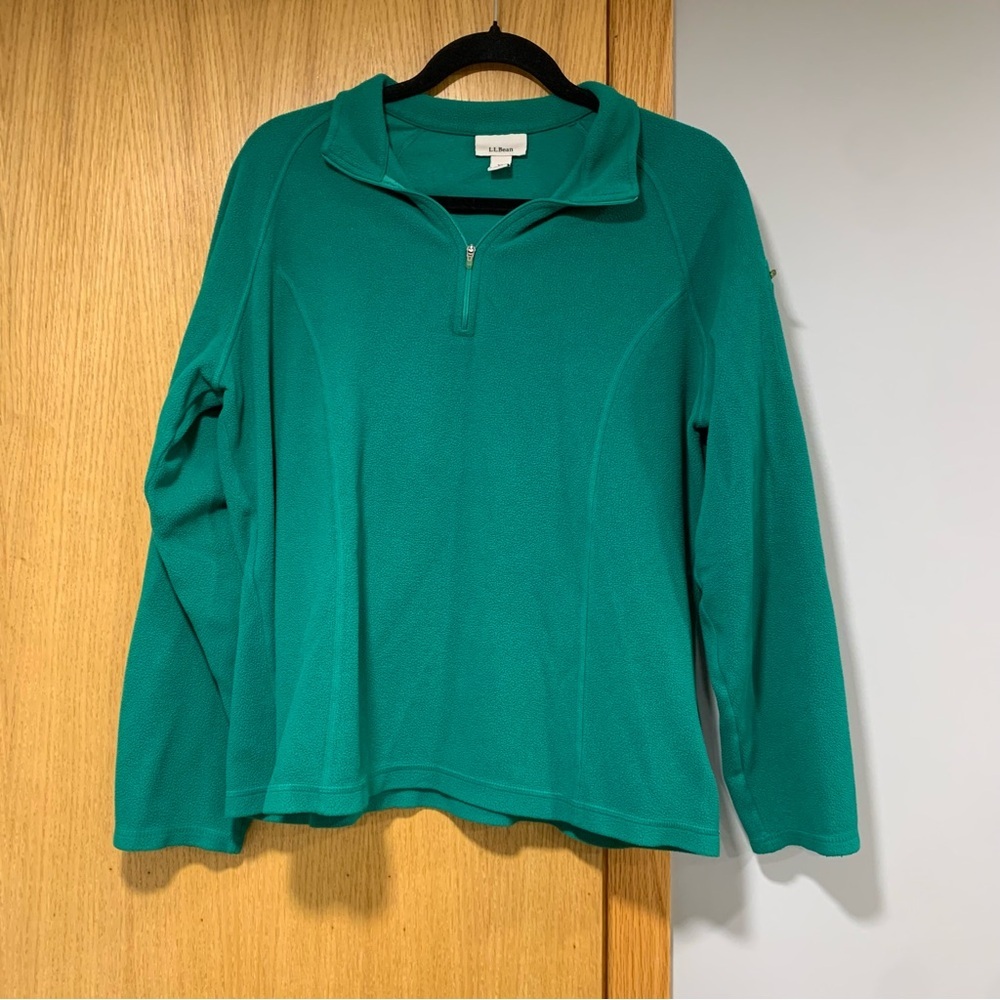 L.L. Bean Women's Green Fleece Quarter Zip Pullover Sweater - Size XL